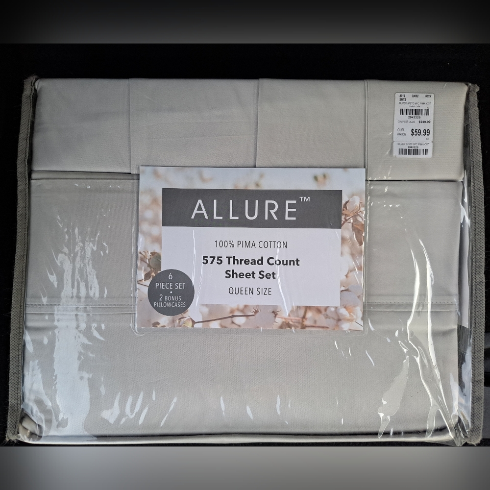 575 thread count sheet set 100% Pima cotton. Queen size.